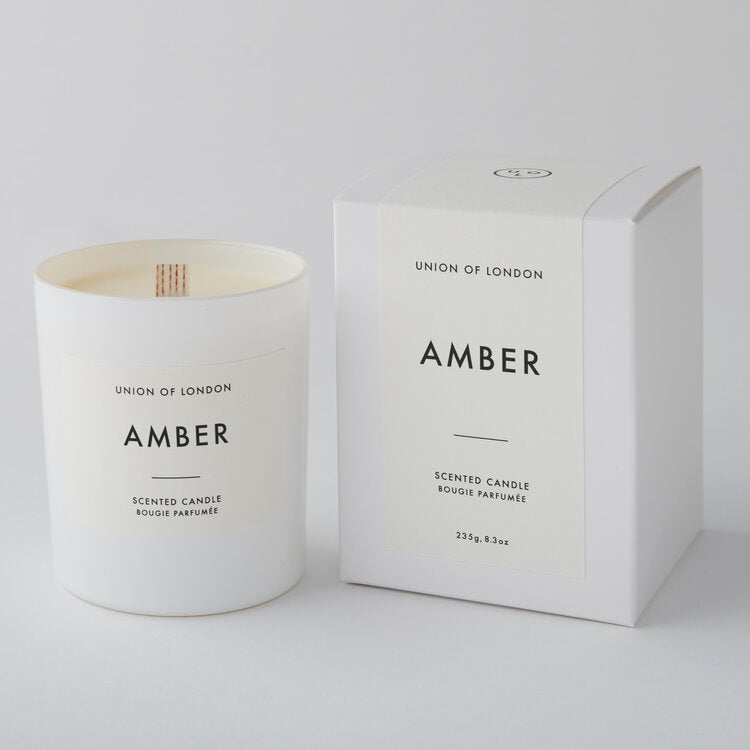 We are so delighted to be stocking Union of London's gorgeous candles.  The Amber large white candle has a beautifully blended scent of musk with notes of honey.  Amber is such a wonderful warming scent - slightly smoky, yet also powdery and woody.  A perfect candle for Autumn.  