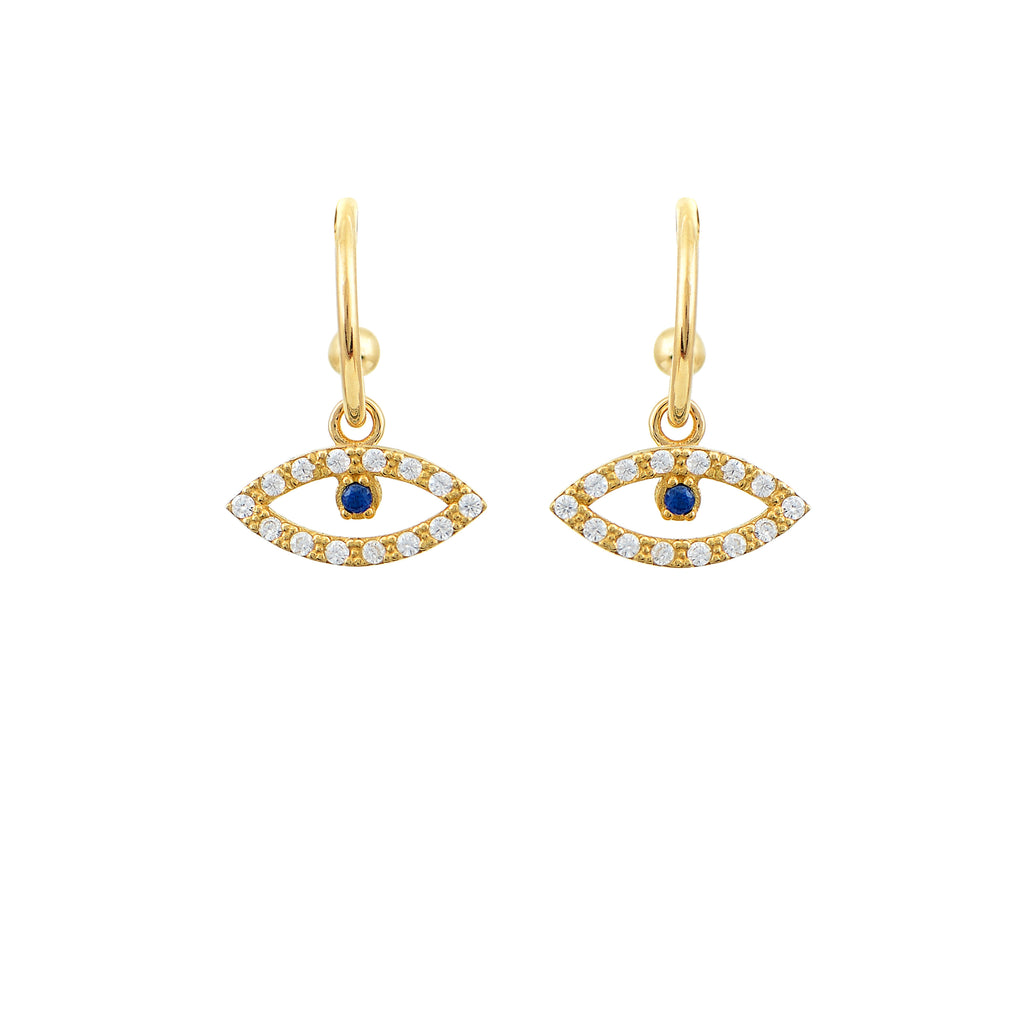 We are excited to be stocking Greek jewellery brand Marianna Lemos!  The elegant Electra Earrings are crafted from 22 carat gold plated Sterling silver and feature an eye set with blue and white crystals suspended from stud hoops.  Pair with any of the necklaces or bracelets for a put together look!