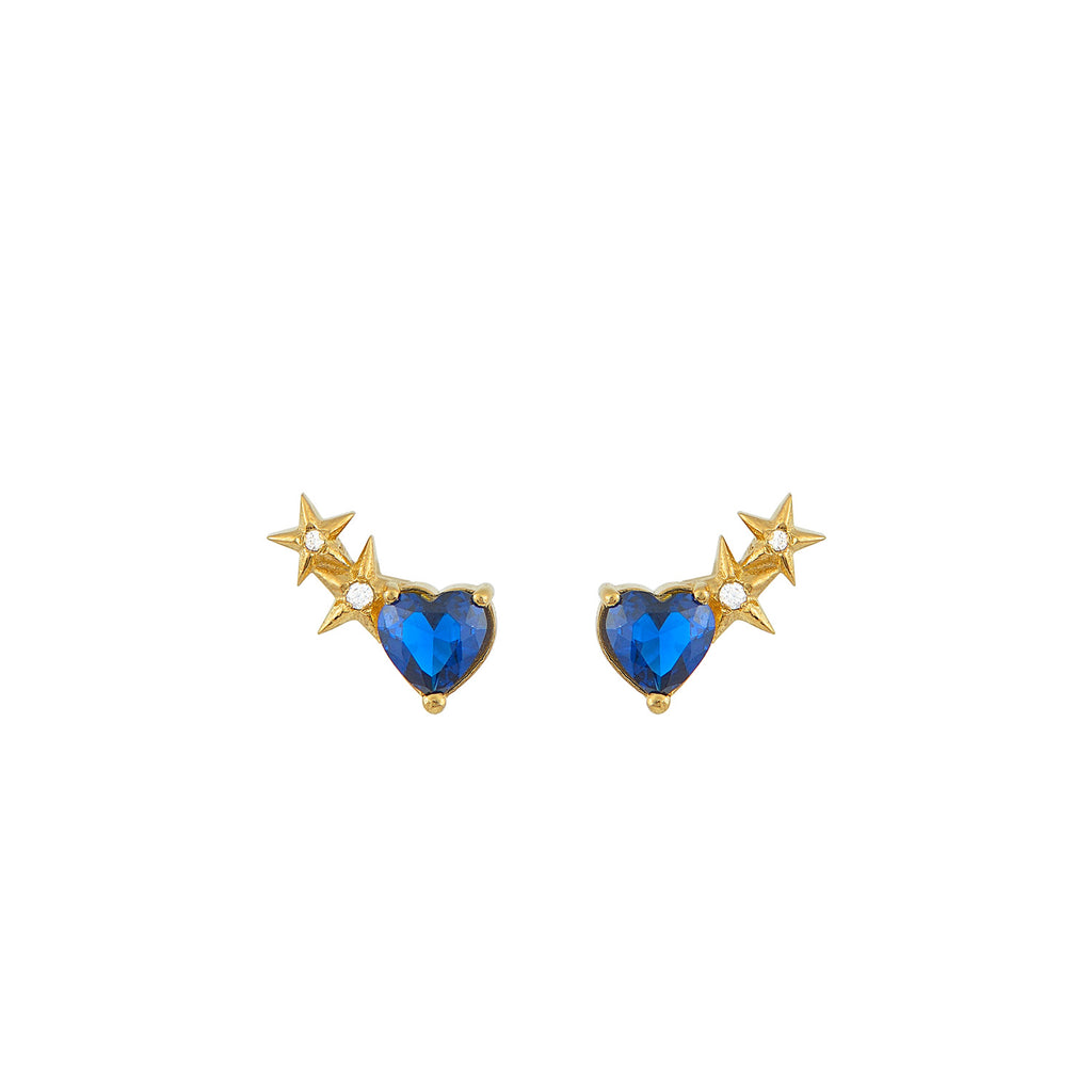 We are excited to be stocking Greek Jewellery brand Marianna Lemos!  The beautiful Heart and Stars Stud Earrings are crafted from 22 carat gold plated Sterling silver and feature a blue crystal heart with two little stars set with white crystals.   Pair with the matching necklace or bracelet (or both!).