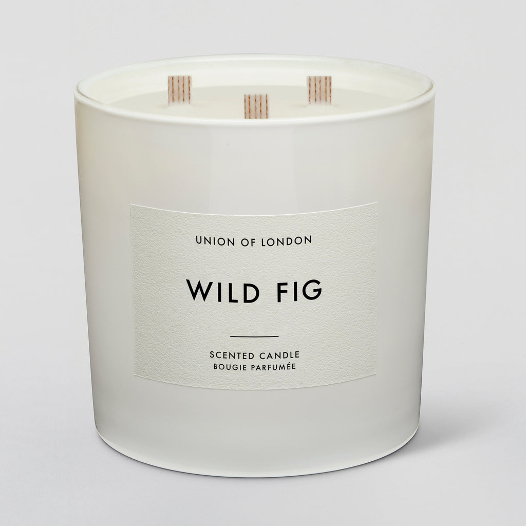 We are so delighted to be stocking Union of London's gorgeous candles.&nbsp; The Wild Fig triple wick candle soothes and comforts with a relaxing scent of freshly picked fig.&nbsp; Perfect for a snug! All of Union of London's candles are hand poured in the UK from soy wax and they only use quality fragrances and essential oils so they give a lovely clean burn.&nbsp; The unique wide cotton wick creates a large warm light giving any room an added elegance.