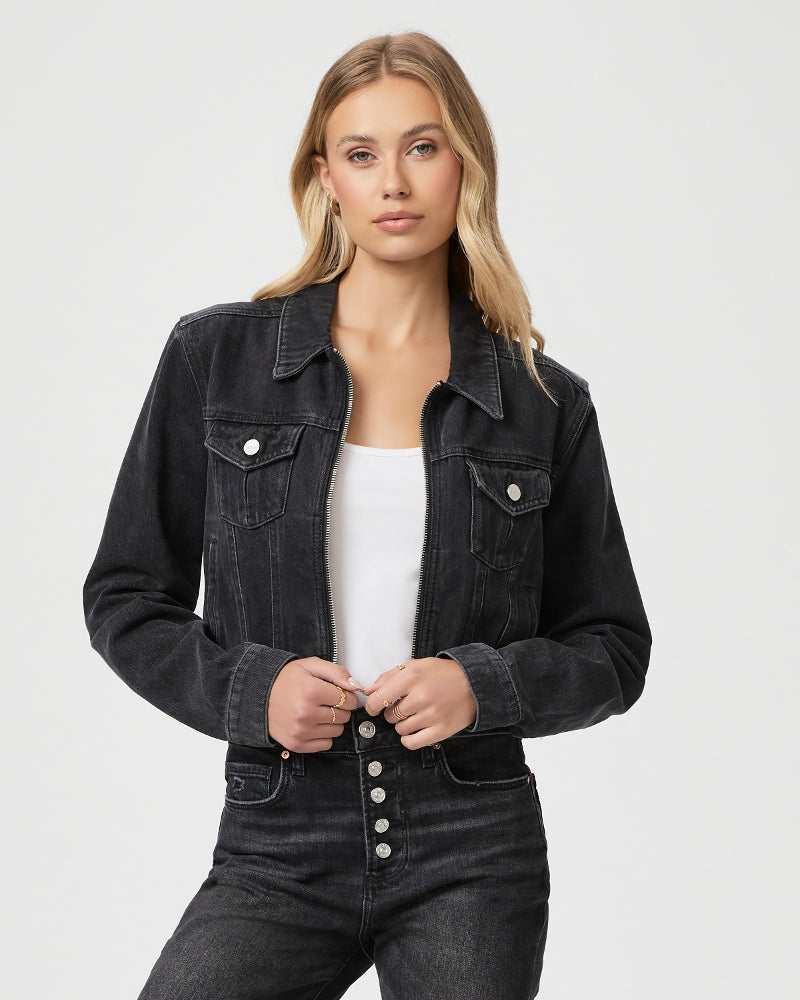 Meet your new favourite denim jacket for Autumn! Crafted from super soft denim in a washed black, Vivienne features a slightly cropped shape, a zip up fastening and silver hardware. This is literally the perfect denim jacket to throw over any outfit to complete your look.