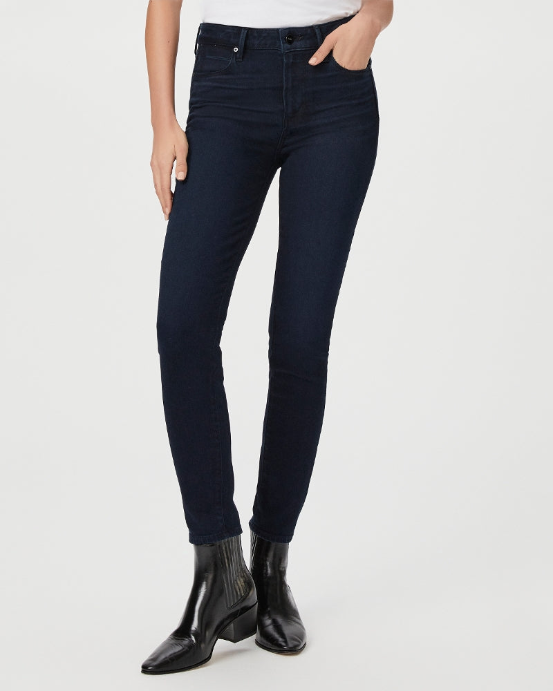 Crafted from their signature Transcend super soft denim these jeans are incredibly comfortable with plenty of stretch and recovery. In a rich dark denim this is a jean that will hug your curves from dawn to dusk.  With an ankle length and high-rise fit, these skinnies are a wardrobe staple!
