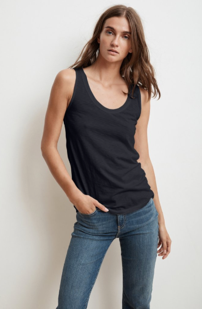 Crafted from Velvet by Graham & Spencer's signature whisper soft cotton slub this tank has an incredible texture and a flattering silhouette.  By cutting in slightly at the armholes you get to show off your shoulders!  With a slightly relaxed shape this will be a tank that spends very little time in your wardrobe. You'll want this in every colour!