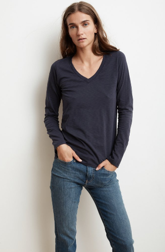 Say hello to Bridget.  Crated from Velvet by Graham & Spencer's signature cotton slub this is the softest tee you'll ever find.  With the perfect v and a slightly relaxed shape this will be one you turn to again and again - you'll want it in every colour!    