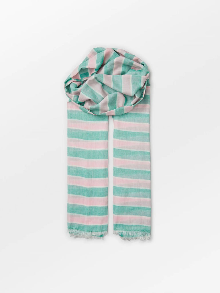 The Aily Coewa Scarf from Becksondergaard features a fine striped green and pink pattern. It is 100% cotton which makes this scarf easy and light to wear. The pastel colours will compliment your spring/summer wardrobe perfectly. 