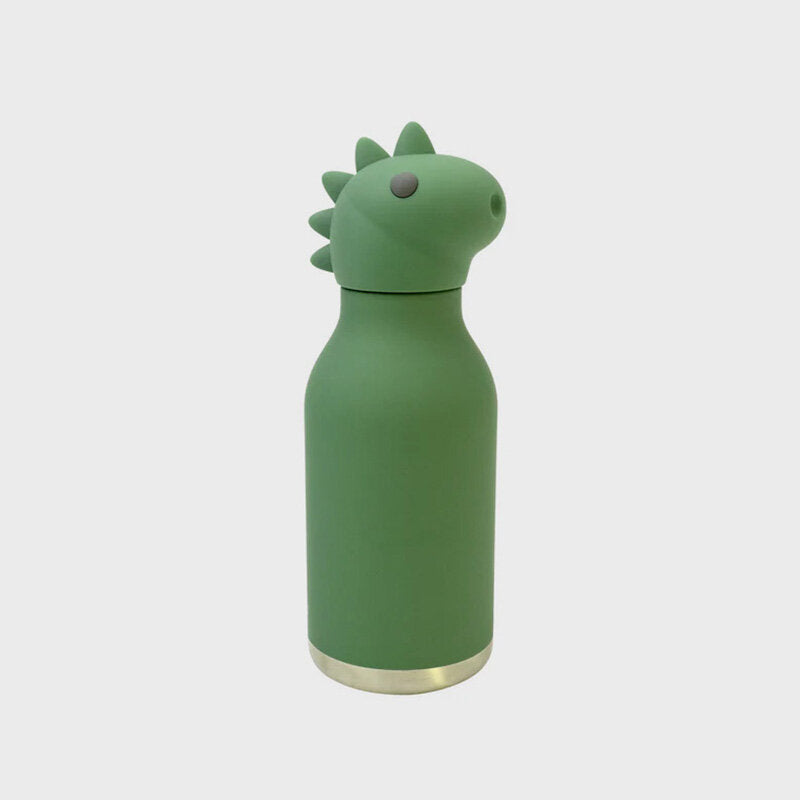 We love this fun "Dinosaur" water bottle.&nbsp; A double wall vacuum insulated bottle with a soft touch silicone outer, it will keep drinks cold for 24 hours and it is leak proof when closed. A fun silicone head can be removed and inside is a flexi straw to drink from.&nbsp; It will de tricky to choose which character to go for!&nbsp;&nbsp;

Measures 82 x 220 x 82mm.&nbsp; Holds 460 ml.