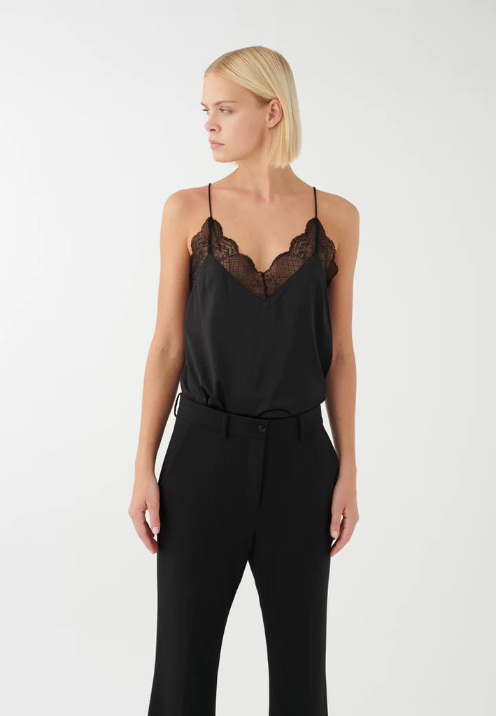 This pretty Alida Top from Dea Kudibal features lace details and cross over effect spaghetti straps. In a classic black silk - this is the perfect option for that 'jeans and a nice top' outfit.