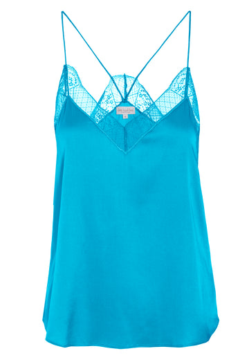 This pretty Alida Top from Dea Kudibal features lace details and cross over effect spaghetti straps. In a stunning bright blue silk - this is the perfect option for that 'jeans and a nice top' outfit. Also available in store in black and white!