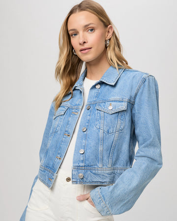 Your welcome!&nbsp; We searched far and wide to find the perfect little denim jacket.&nbsp; Crafted from super soft 100% cotton in a beautiful light wash Chantal features a slightly cropped shape, slanted seaming, pleated pockets and subtle silver hardware and is literally the perfect denim jacket to throw over any outfit to complete your look.