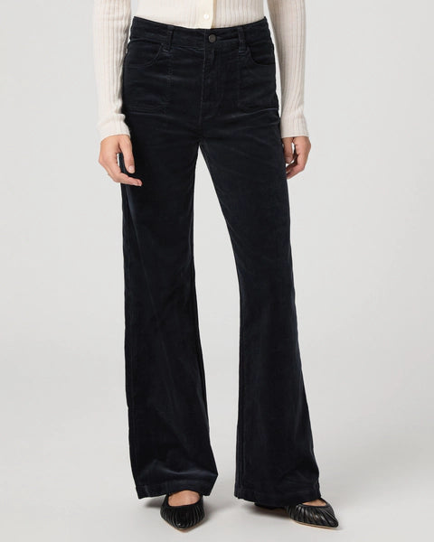 This modern high waisted wide leg jean from Paige has an easy relaxed fit and the elongated silhouette gives an effortlessly chic look.&nbsp; This pair is crafted from Paige's luxuriously soft super stretchy cotton corduroy fabric and features stitch utility pockets.&nbsp; This elevated corduroy jean can be styled casually for the day with a knit or pair with a pretty silk blouse for evening and you can be assured they will have the most comfortable fit from dawn til dusk.
