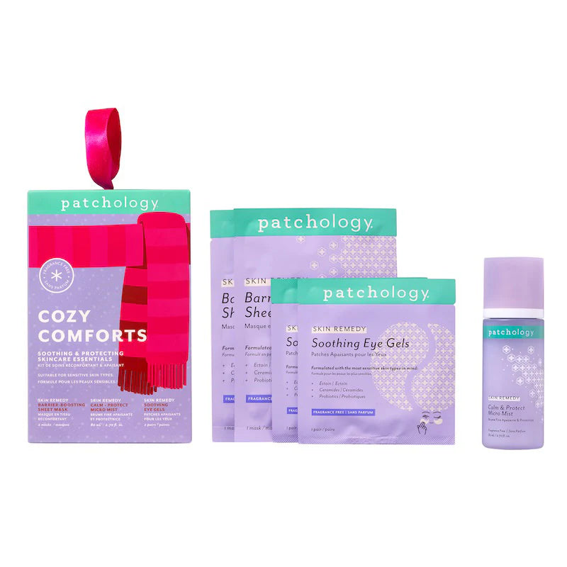 This Cozy Comforts Pamper Kit from Patchology is perfect for stressed or sensitive winter skin. Treat yourself with this set of skin-soothing essentials that delivers instant relief from redness, irritation, and dryness, while at the same time strengthening your skin barrier for long-lasting resilience. The kit features two barrier-boosting sheet masks, two soothing eye gels, and a full-size Calm & Protect Micro Mist. It would make a perfect gift!
