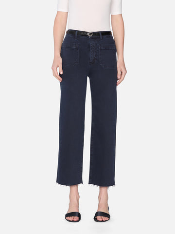 A step up from your usual denim these tailored jeans feature front patch pockets, a cropped inseam and a subtle wide leg.&nbsp; &nbsp;In always wearable navy these are practical and stylish!&nbsp; Pair with a neat cropped top and you've got a great weekend look.&nbsp;