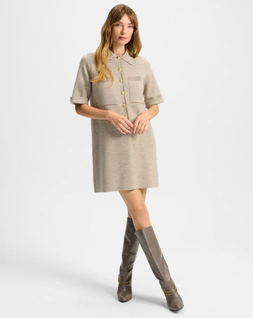In our opinion you can never have enough knit dresses and Madden comes in a super wearable neutral!&nbsp; Spun from incredibly soft Merino wool and featuring a boxy fit, two front patch pockets, cuffed elbow length sleeves and a smart crisp collar flowing into a half placket with chunky gold buttons this is luxurious and practical.&nbsp; Perfect for day to night wear - change out your flats for a strappy heel when the night settles in.