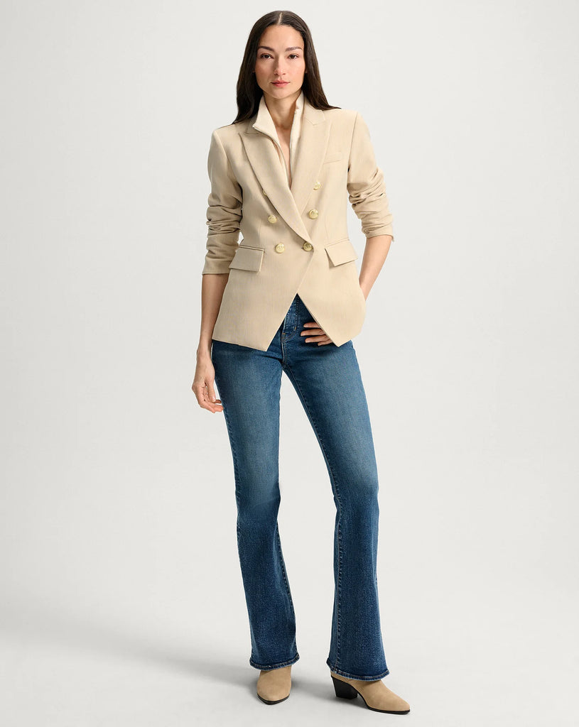 One of our favourite Veronica Beard jackets is back in a gorgeous neutral heathered beige with their signature crescent buttons.&nbsp; Expect precision tailoring, a bit of stretch and a slim super flattering fit.&nbsp; Perfect with jeans and boots for Autumn.