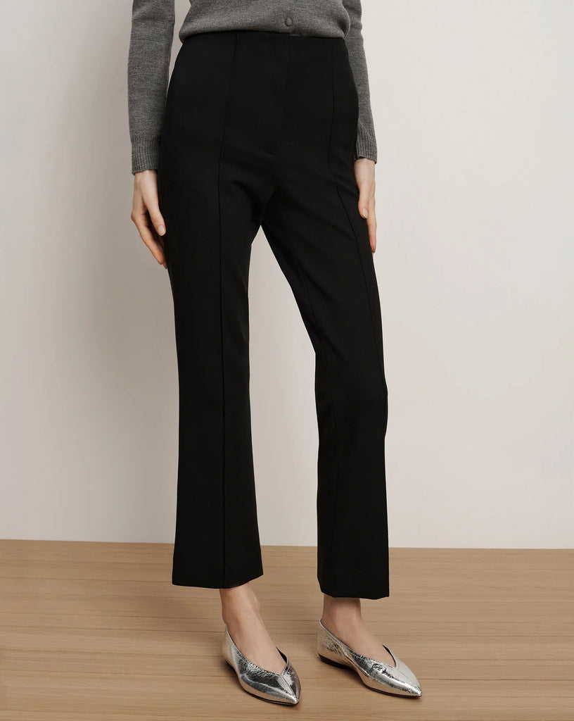 Say hello to Kean!&nbsp; Do you have black trousers?&nbsp; Of course you do but Kean definitely is worthy of a spot in your collection.&nbsp; These will quickly become your go to black trouser taking you from coffee to cocktails with style.&nbsp; Crafted from a smooth super stretchy ponte blend (this trouser likes a curve)&nbsp; Kean features a slim, cropped leg with a slightly flared hem.&nbsp; The high waist will elongate your figure and the welt pockets give a smart tailored look.&nbsp;&nbsp;