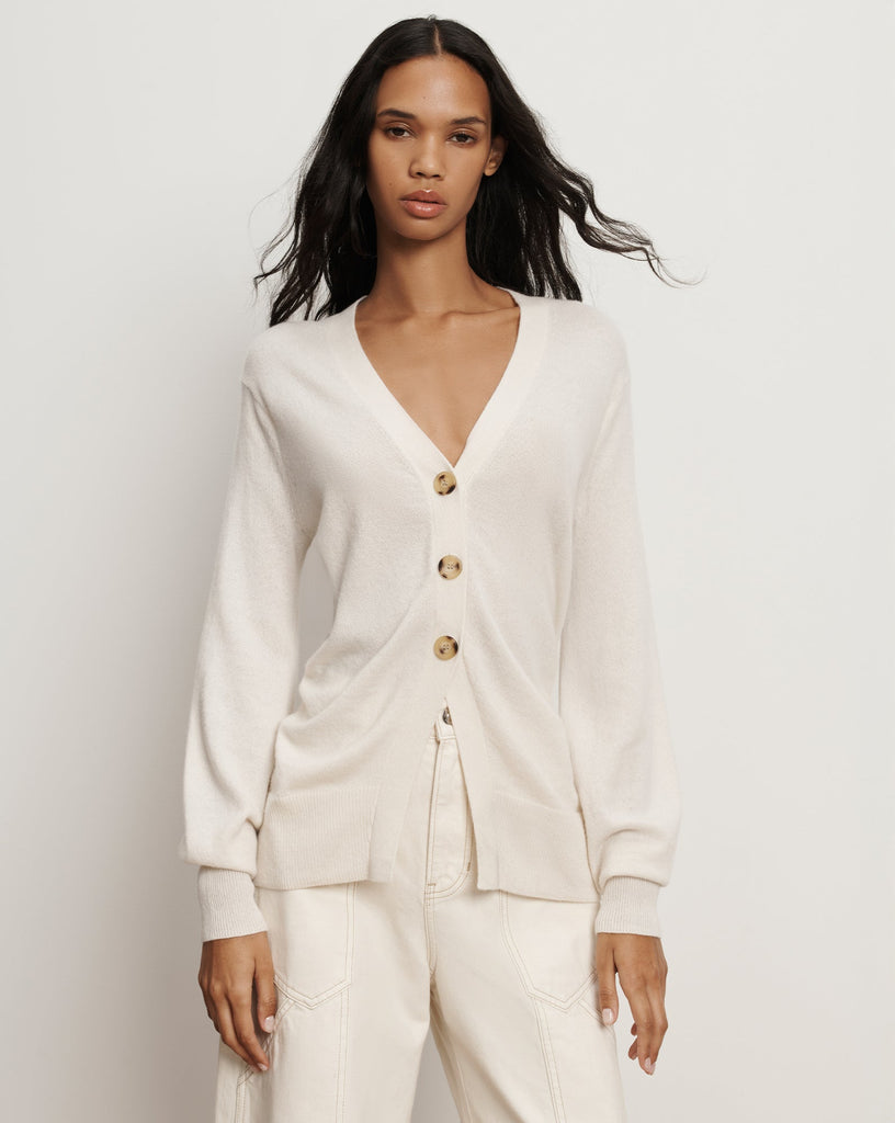 The Lamotte Cardigan is definitely a cardigan with a difference!&nbsp; Crafted from luxuriously soft ivory cashmere the Lamotte features a deep sexy v neckline, a split hem for a flattering shape, oversized blouson sleeves and ribbed trims.&nbsp; When paired with your favourite denim it will elevate that simple cardi and denim look to a whole new level!&nbsp;&nbsp;