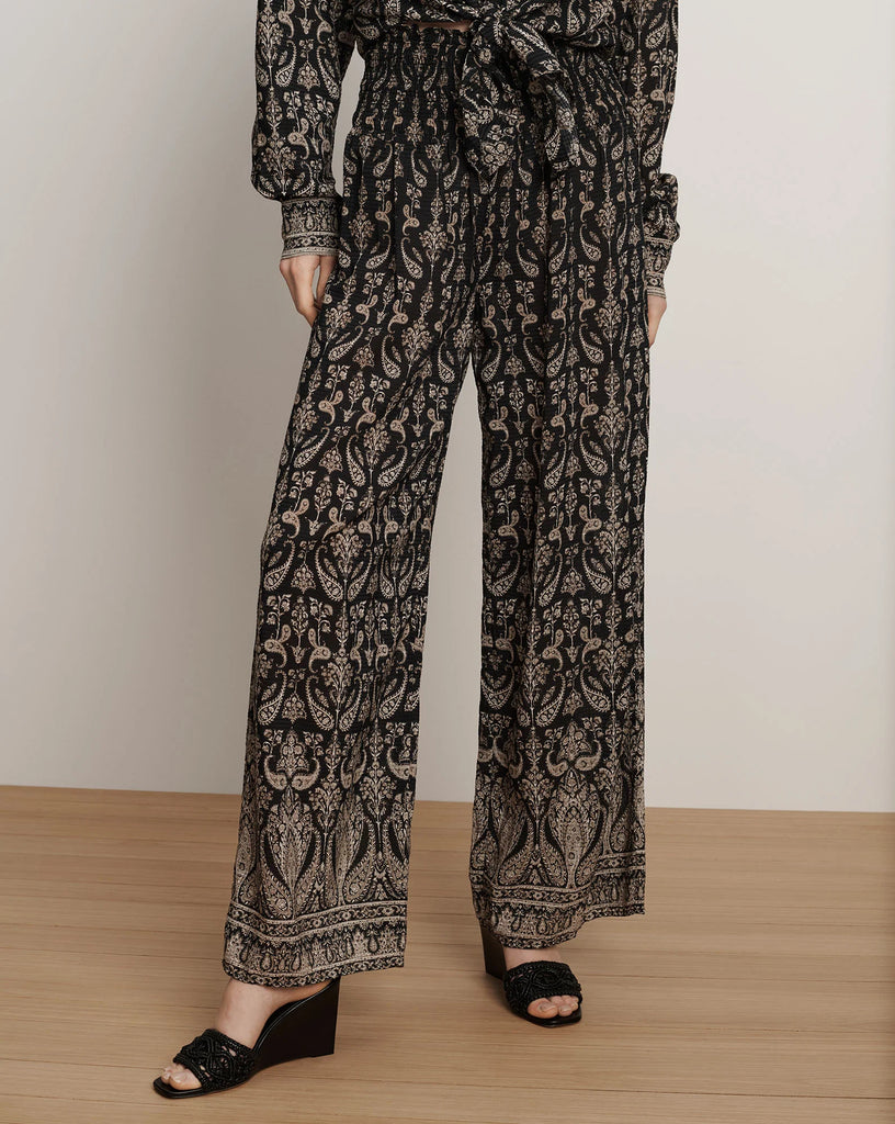 Channel your inner boho woman with these gorgeous trousers from Veronica Beard.&nbsp; Crafted from a super lightweight cotton blend and featuring a relaxed fit, a high smocked waistband and a wide leg silhouette these are effortless yet chic.&nbsp; Paired with the matching Lloyd Shirt for the ultimate co-ord this is a great outfit to take on your next holiday!&nbsp;