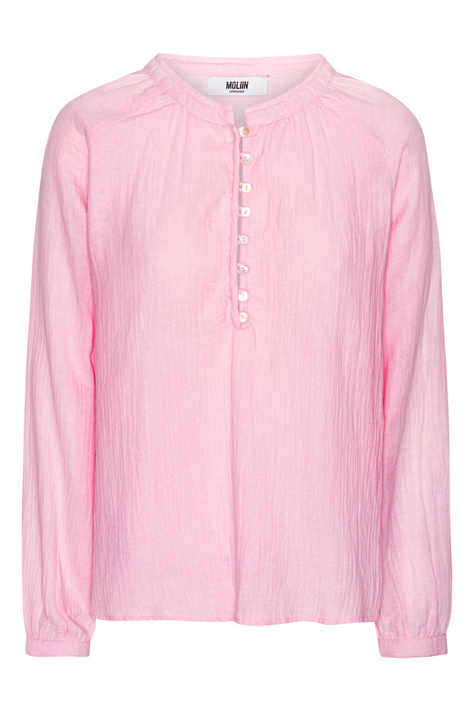 Say hello to Chloe!&nbsp; This easy to wear Summer blouse will be one you reach for again and again.&nbsp; From uber cool Skandi brand Moliin and featuring long sleeves and centre button closures this 100% cotton pink top looks fab paired with your favourite denim.