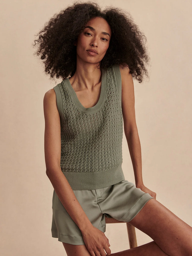 Say hello to 'Ferns", your new go to tank in shadow - a lovely soft green.&nbsp; Dressier than a t-shirt but casual enough for every day, Ferns is crafted in a twisted cotton pointelle stitch, showcasing a flattering scoop neck and ribbed edges.&nbsp; The only decision is which colour to choose from!