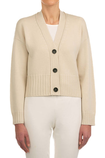 Another elevated classic from chic Italian brand Le Tricot Perugia!&nbsp; This neutral cardigan crafted from a super soft blend of wool, silk and cashmere is an excellent transitional piece for Summer to Autumn.&nbsp; With a neat shape this is also perfect paired with your wide legged trousers or denim.&nbsp; A wardrobe staple!