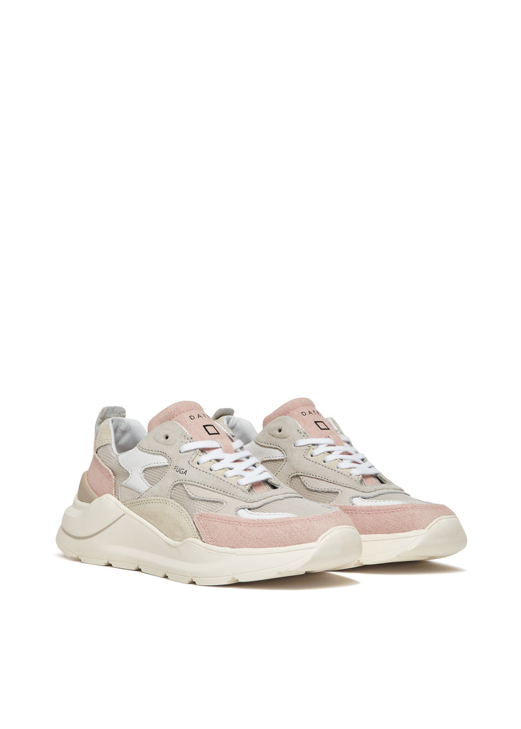 Super cool new style from our favourite Italian trainer brand D.A.T.E.&nbsp; These running sneakers feature pink nubuck leather detailing, suede tongue, string laces and a incredibly comfortable leather and cotton terry lining.&nbsp; The soles are 3-4 cm high and give us a little bit of height which we like!&nbsp;&nbsp;