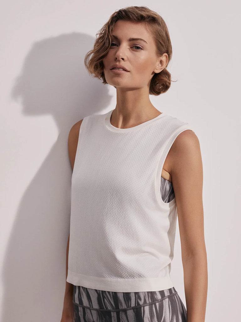 The Page tank top is made from a soft, lightweight and seamless fabric which has a subtle texture. Perfect for updating your tennis whites and it will look just as good having a post workout coffee.&nbsp;&nbsp;