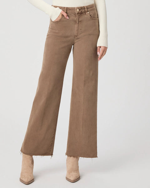 This modern high waisted wide leg jean from Paige has an easy relaxed fit and the elongated silhouette gives an effortlessly chic look. Crafted from Paige's comfort stretch denim in a vintage inspired taupe and featuring an extra long length and raw hem these will feel perfectly lived in from the first wear. Pair with a neat tee or knit on top for a classic daytime look.