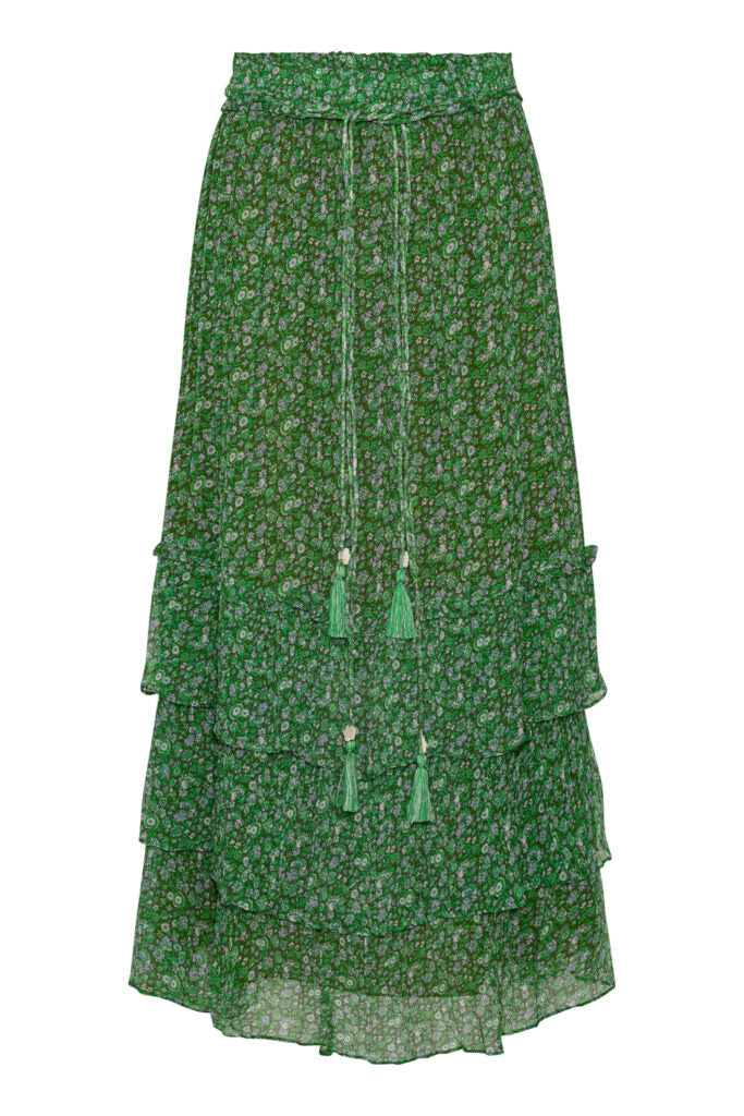 One of our favourite skirts of the season!  The Molly Skirt from Moliin in a gorgeous green print and featuring three tiers, pretty drawstrings with tassels and an elasticated waist this is perfect for now.  Pair with the matching Sarah Shirt for a put together co-ord and then as the temperatures drop pair with a chunky knit and boots!  Love it!