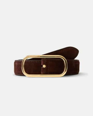 t's not just a belt - it's a Veronica Beard belt!&nbsp; &nbsp;Crafted from Italian suede and soft nubuck lined Loop Suede Belt is polished and understated.&nbsp; Featuring a sleek oblong buckle and an adjustable collar stud closure this belt works with all your denim and also your favourite tailored trousers.&nbsp;