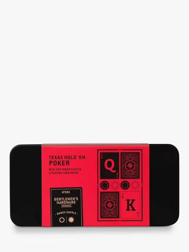 Whether it's Texas hold 'em, Blackjack or 5 card draw this little set is perfect for when you fancy a card night!&nbsp; Packs up into a little tin so this is also great for travelling!