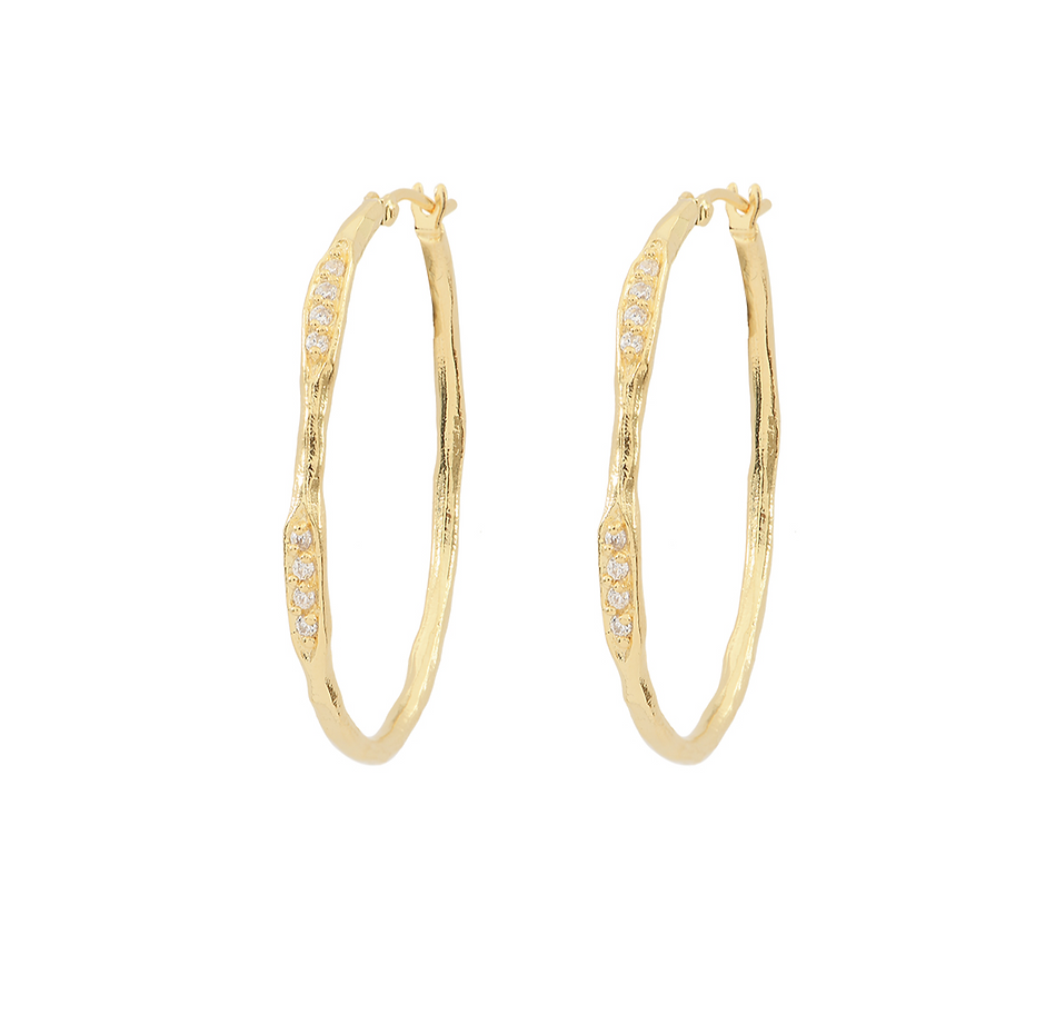 The Adora Earrings are a delicate oval hoop set with a little bit of sparkle.   Pair with the matching Adora Bangle for a put together look.  Perfect for day or evening we love these!