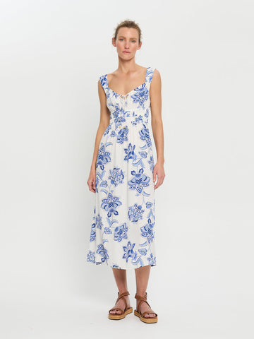 We are delighted to be stocking super cool Australian brand Kivari this season.&nbsp; The Chiari Midi is a perfect example of what they do so well!&nbsp; Crafted from their signature super soft fabric and featuring adjustable shoulder straps, a gathered elasticated bodice with a tie detail and coming in a gorgeous statement floral print this dress will definitely stand out in a crowd!&nbsp; Elegant enough to dress up with a heel but equally perfect for dinner at a beach bar in flat sandals.