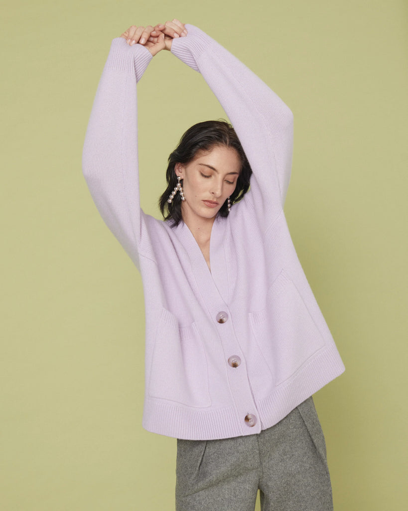 We do love a cosy cardigan and this one from Podeny does not disappoint!&nbsp; Crafted from their signature super soft cashmere and wool blend and featuring a v neck, simple dropped shoulders and a slouchy relaxed silhouette all you need is a smushy sofy and a crackling fireplace for a warm and wintry night in.&nbsp; Clearly lovely enough to wear out and about as well, this is a wearable hug.&nbsp;
