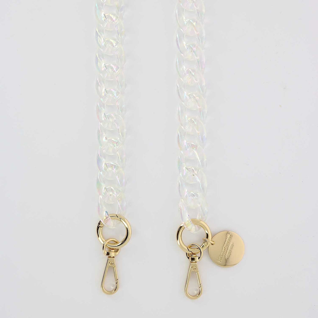 In a go with anything clear, the Sarah chain will not only keep your phone close by but add a touch of French chic to your ensemble. The chain measures 120cm and can be worn across the body or around the neck. The attachable phone cases and universal adapters are sold separately.

