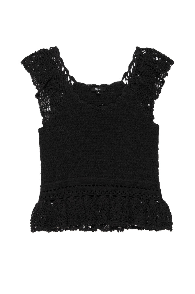 Gorgeous knit top from uber cool Californian brand Rails.  In always wearable black this little crochet top is perfect with a denim skirt or shorts.