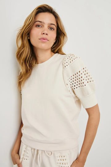 Say hello to Kimberly!&nbsp; This super soft sweatshirt from uber cool Los Angeles brand Rails&nbsp; is one you'll reach for again and again.&nbsp; With a lovely laser cut detail on the slightly puffed sleeves and a relaxed fit this is perfect with the matching shorts or your favourite denim cut offs.