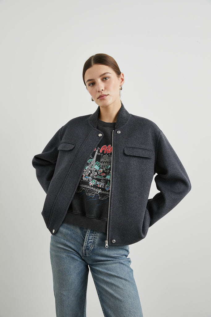 This heavy duty bomber inspired jacket in a vintage twill features long sleeves, a relaxed shape, stand collar, chest pockets and a&nbsp; front zip closure.&nbsp; We love a little jacket and this one from Rails certainly deserves a place in your wardrobe and is perfect for Autumn!