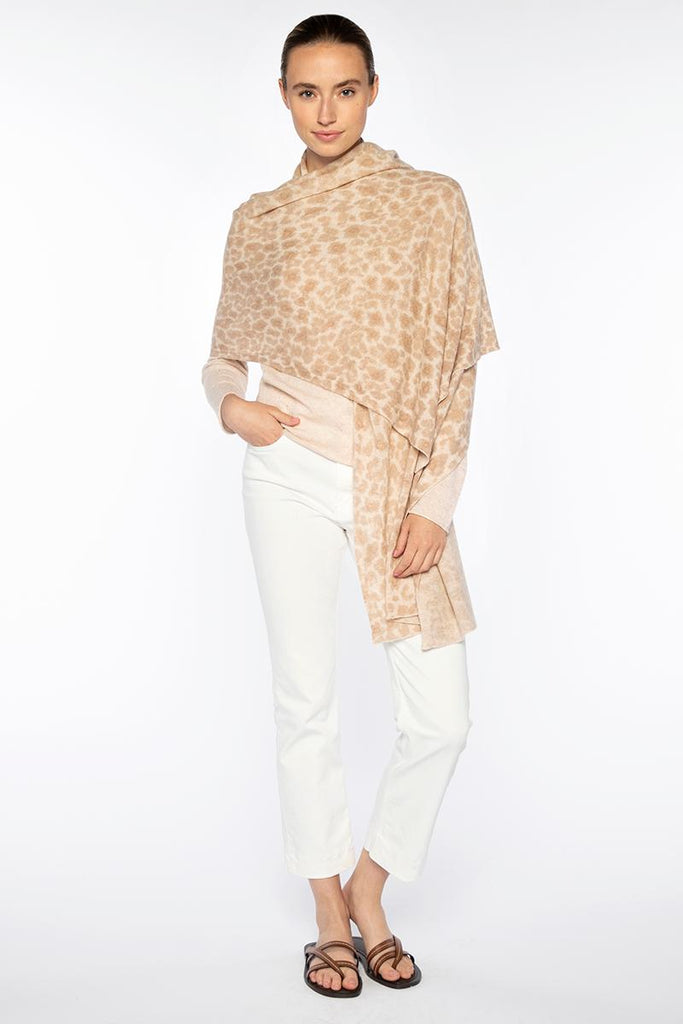Gorgeous super soft 100% cashmere wrap from luxury cashmere brand Kinross Cashmere.&nbsp; In the perfect neutral animal print this is a timeless piece you will reach for again and again.
