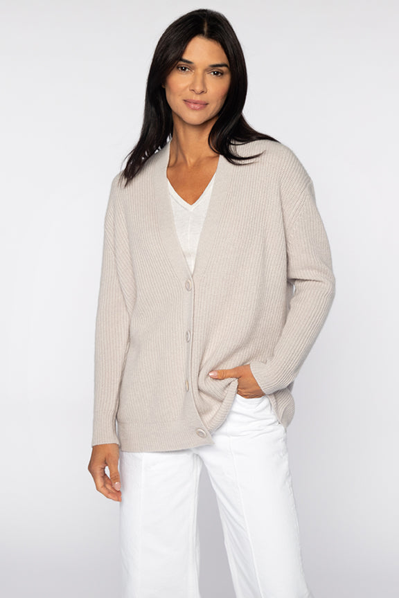 If your boyfriend doesn't want to share his cardi this is the answer!&nbsp; Crafted from Kinross's signature super soft cashmere in a gorgeous neutral colour this is just great when you want a bit a warmth and comfort!