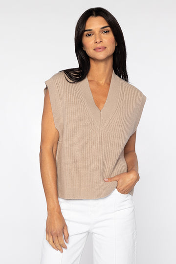 Gorgeous vee neck ribbed vest in Kinross's signature super soft cashmere.&nbsp; Perfect worn alone with your favourite white denim and equally lovely over a crisp white shirt or a white tee.&nbsp; A great wardrobe staple you will reach for again and again.