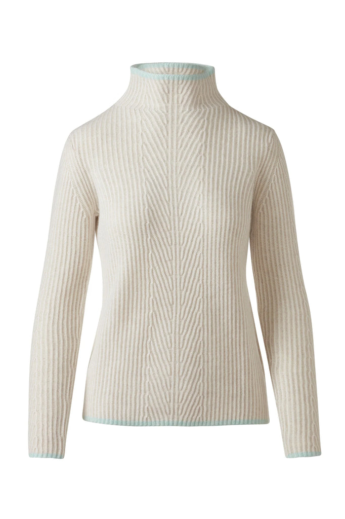 This 100% cashmere Plaited Rib Jumper from Kinross features a funnel neckline and a two-tone rib detail throughout. In the perfect neutral this is fab paired with your favourite denim.