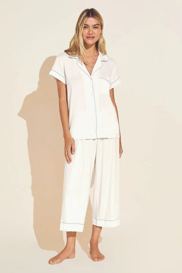 Sometimes you want to feel comfy and cuddly, but don't you ALWAYS want to feel gorgeous and irresistible? Enter Gisele, a collection of loungewear and sleepwear that provides the best of both worlds in caress-worthy fabrics and simple-yet-sexy designs. The Gisele short sleeved pj's with cropped trousers borrows its style from Eberjey's classic long PJ's but with a short sleeve just in case you get a little warm at night!