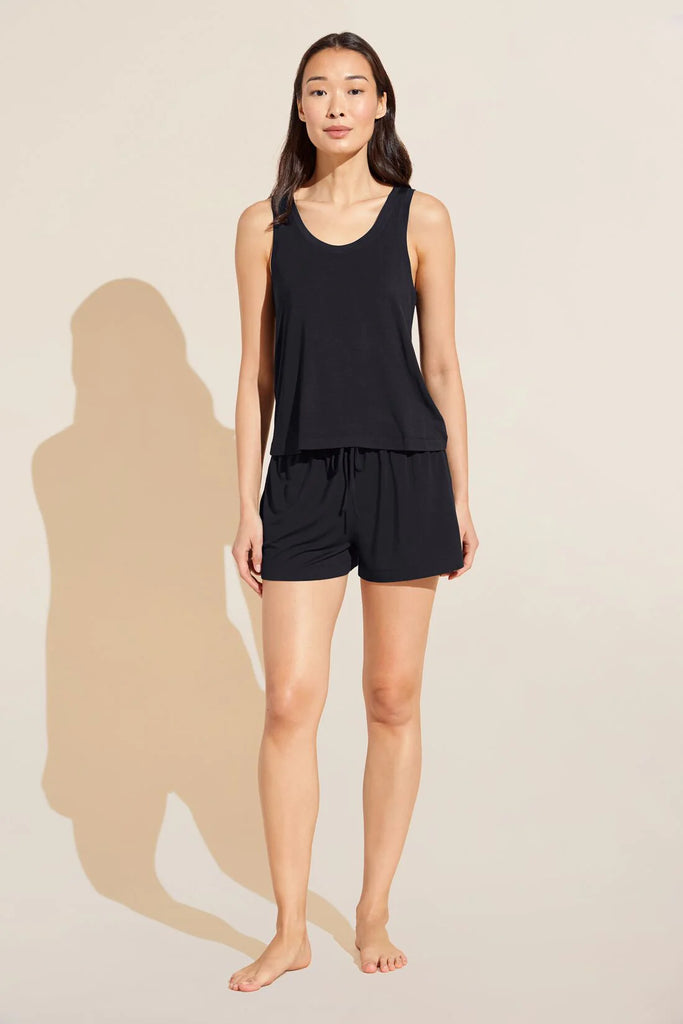 This easy to wear Shorts Set from Eberjey is made from Modal and a hint of Spandex, making it extremely comfortable.  The shorts are mid-rise and relaxed with an elastic waistband and a drawstring tie.  They feature side seam pockets and side slits for total comfort. The scoop-neck tank is bra friendly, so could also be worn on its own as a layering piece.  We don't think you'll want to take if off!