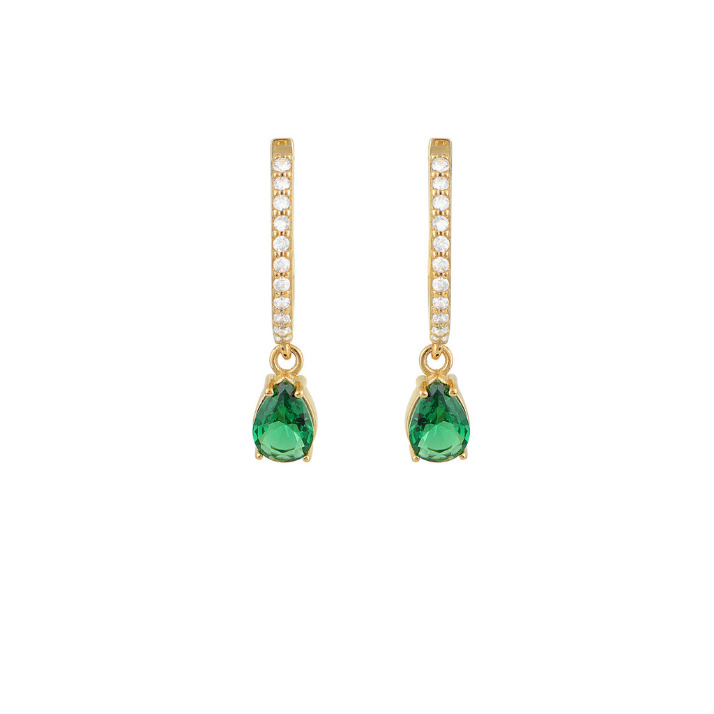 We are excited to be stocking Greek Jewellery brand Marianna Lemos!   The Elegant Pear Drop Earrings are crafted from 22 carat gold plated Sterling silver and feature a green pear drop crystal suspended from an oval hoop set with white crystals.  They would be perfect with your party wear!