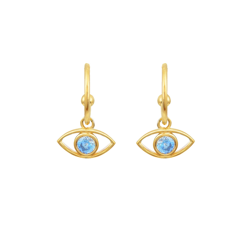 We are excited to be stocking Greek Jewellery brand Marianna Lemos! The beautiful Aqua Eye Earrings are crafted from 22 carat gold plated Sterling silver and feature an eye motif set with aqua crystals on stud hoops. Pair with the matching necklace or bracelet (or both!). 