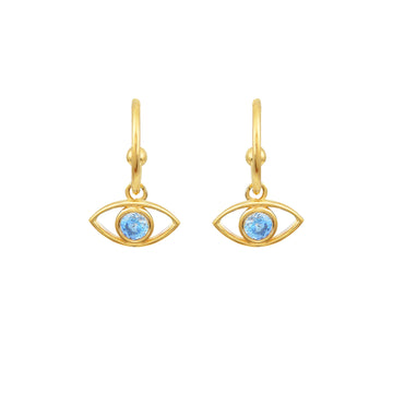 We are excited to be stocking Greek Jewellery brand Marianna Lemos! The beautiful Aqua Eye Earrings are crafted from 22 carat gold plated Sterling silver and feature an eye motif set with aqua crystals on stud hoops. Pair with the matching necklace or bracelet (or both!). 