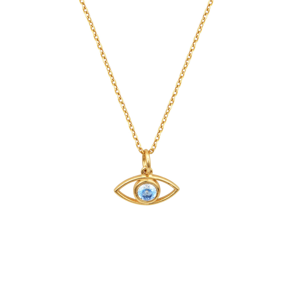 We are excited to be stocking Greek Jewellery brand Marianna Lemos! The beautiful Aqua Eye Necklace is crafted from 22 carat gold plated Sterling silver and features an eye motif set with aqua crystals on an adjustable 41cm cable chain. Pair with the matching bracelet or earrings (or both!).