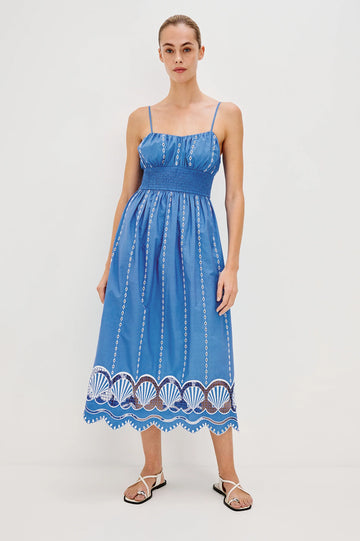 Say hello to Murano! This is a lovely new style from uber cool Californian brand Rails.&nbsp; In a pretty bright blue and crafted from a crisp cotton poplin blend this pretty midi ticks lots of our boxes.&nbsp; Featuring spaghetti straps, flattering smocking at the waist and laser cut details throughout this is one of those dresses that you will reach for again and again.