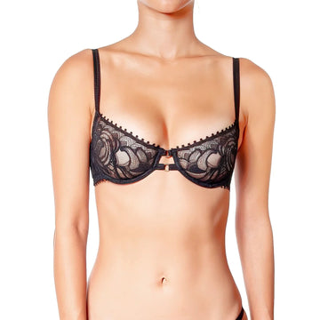 No wardrobe is complete without a classic black bra and Huits' black lace balcony bra fits the bill perfectly.   Offering unparalleled comfort and a flattering fit this bra is also  incredibly elegant.  Matching items are also available.  