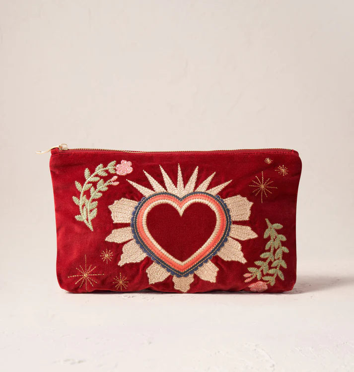 Perfect essential pouch from Elizabeth Scarlett - fits neatly in your handbag or suitcase or carry on it's own as a clutch. These pouches help make your life a little bit more organised with a luxurious feel. Each hand crafted piece is meticulously embroidered on high quality velvet. Perfect as a gift - and you'll want some for yourself too!